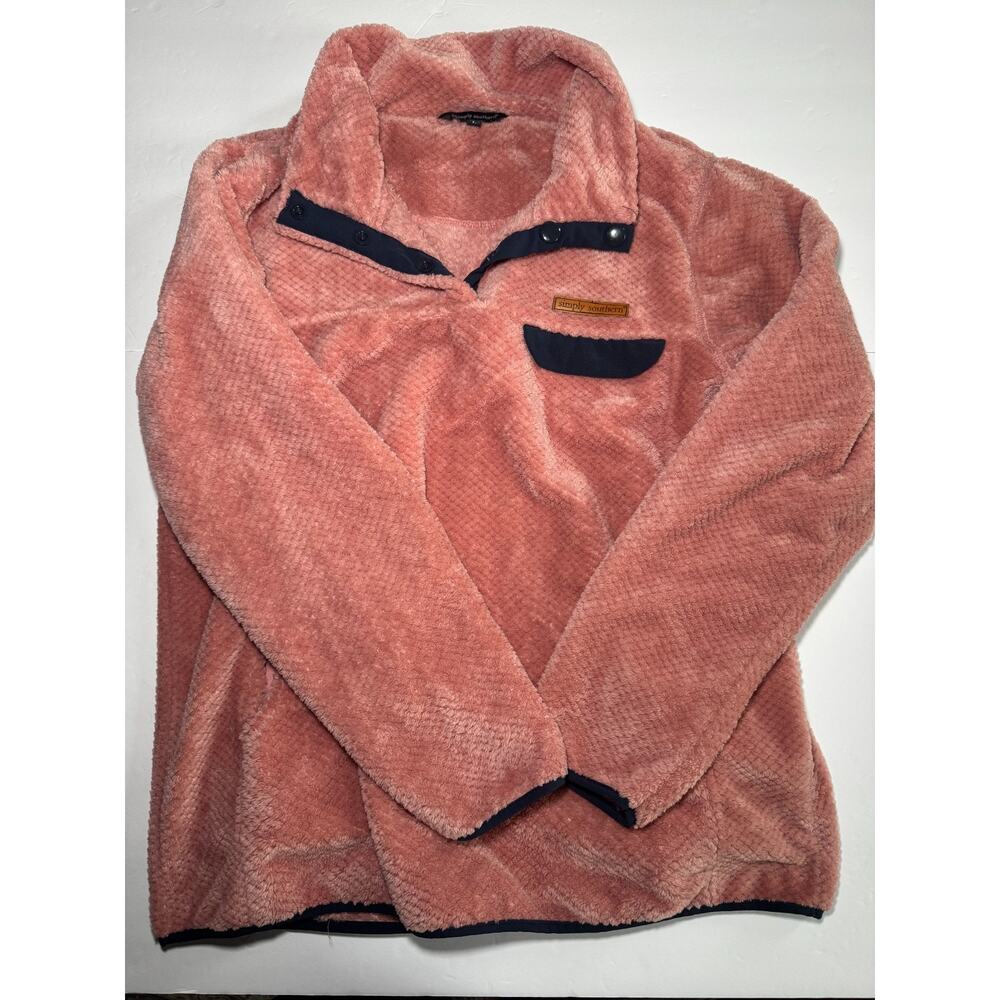 Simply Southern Pullover Womens Large Pink Sherpa Fleece Snap Neck Cozy Jacket
